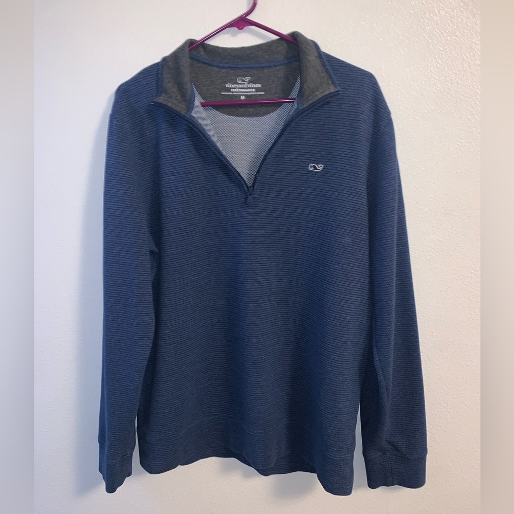 Vineyard Vines Blue Gray 1/4 Zip Long Sleeve Shirt Size Medium